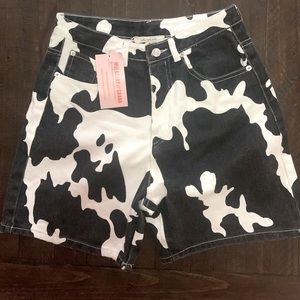 women’s cow print denim shorts